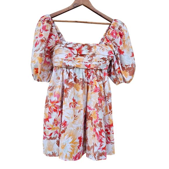 Abercrombie & Fitch Emerson Poplin Puff Sleeve Mini Dress Orange Size SP - Picture 4 of 7